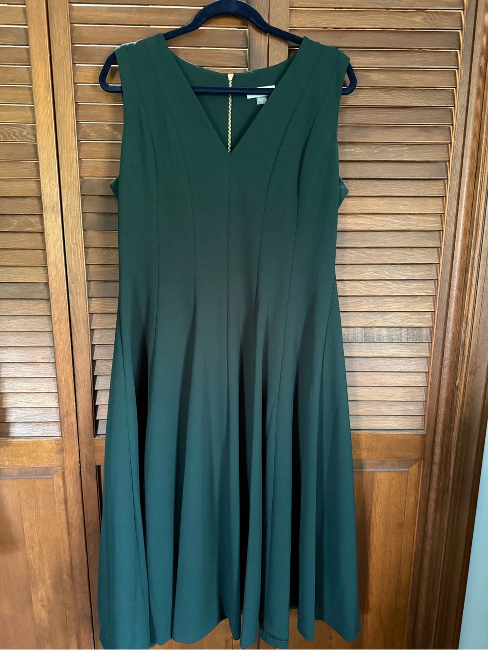 Calvin Klein Dark Green Sleeveless V-Neck Fit & Flare Midi Dress